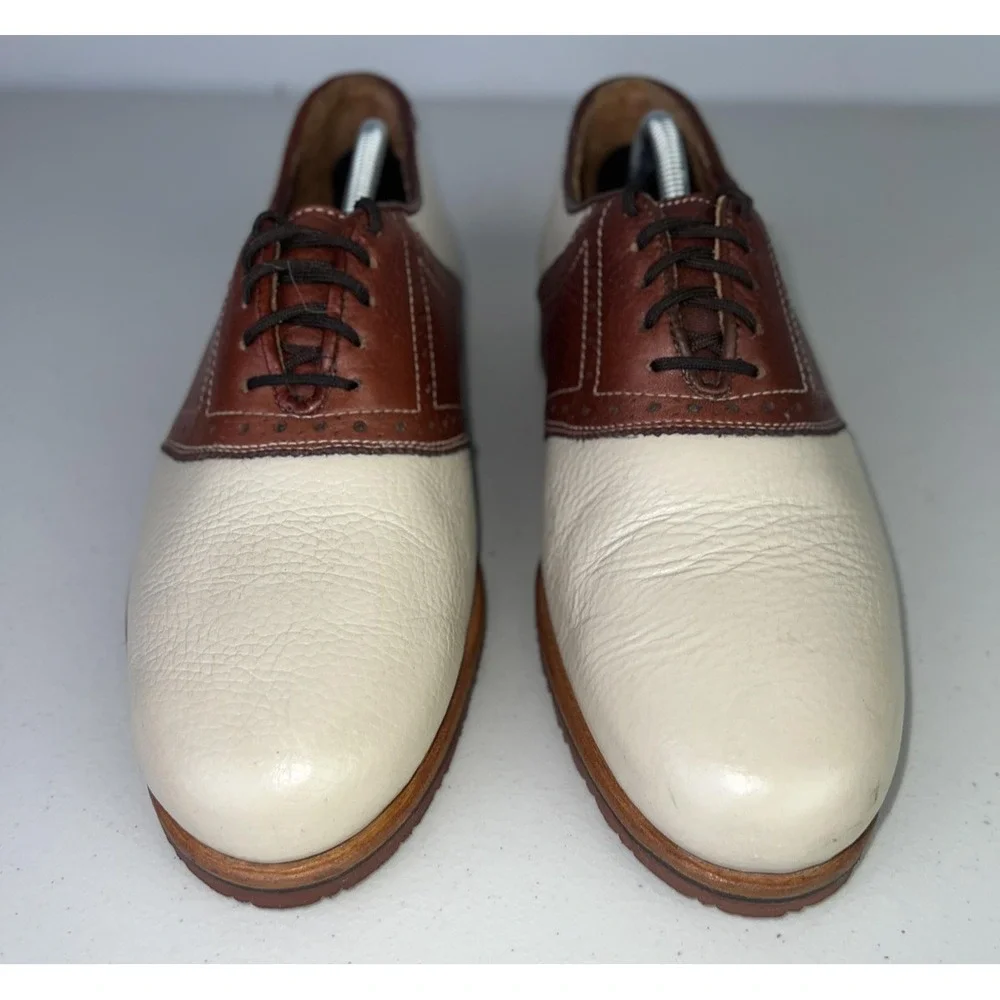 Jordan Lash Charleston Shoes Mens 10.5 White Brown Leather Saddle Dress Oxfords